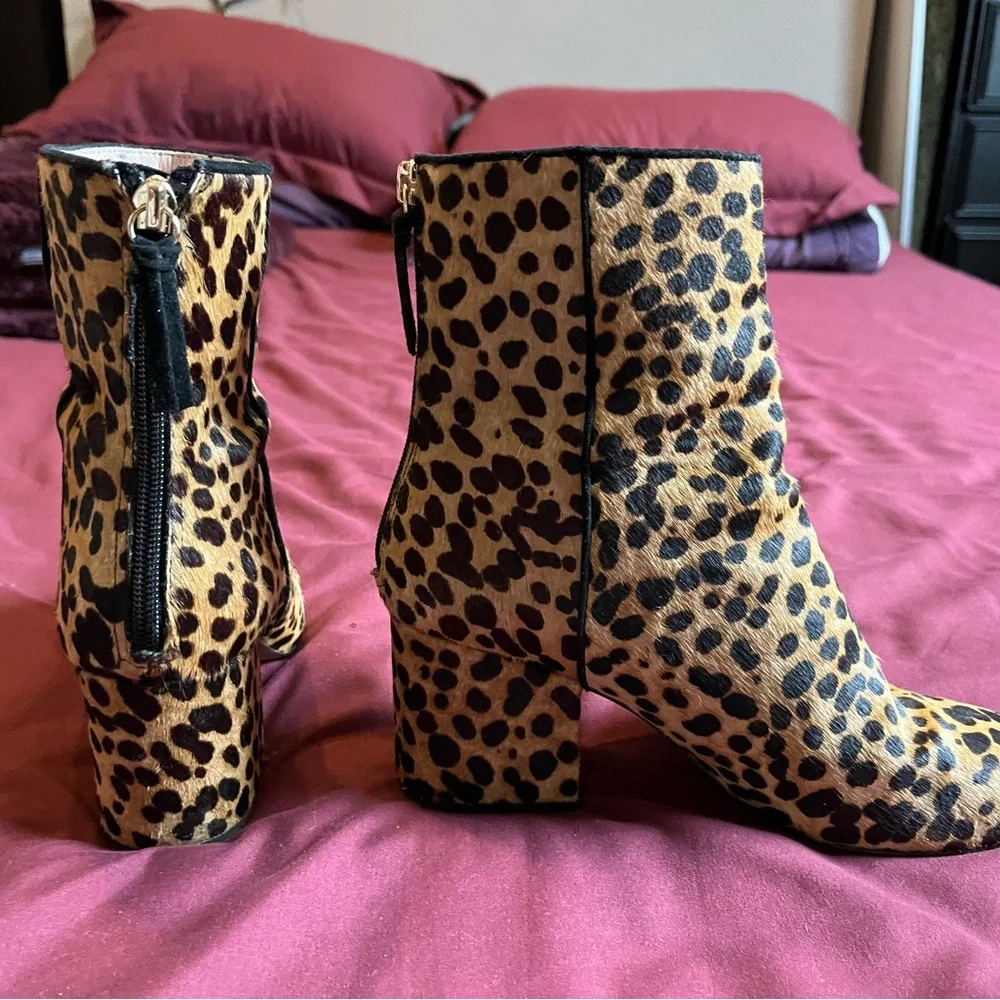 J. Crew Leopard Print Ankle Boots in Tan and Black - Picture 2 of 4